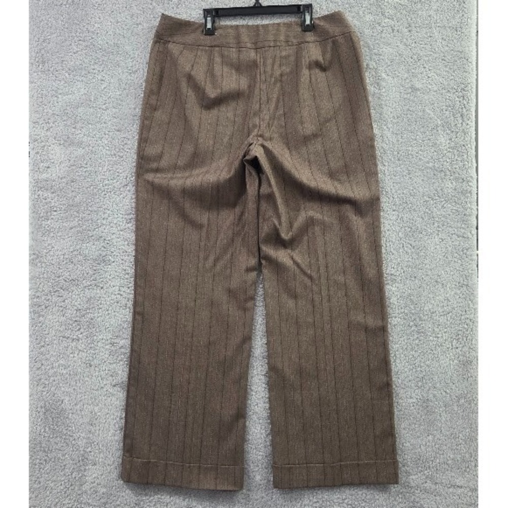 Chico's Women's 14 Brown Pinstripe Dress Pants Size 2.5 Straight Wide Leg Cuffed - Picture 11 of 13